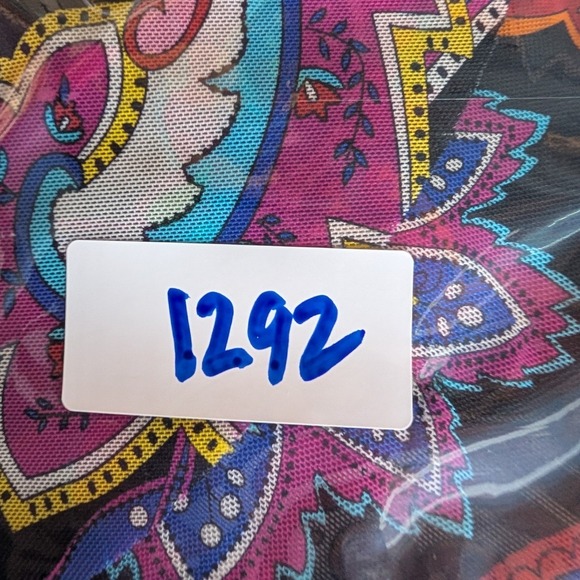 Mazu Swim Tankini Top L Black Paisley Mesh Tiered Babydoll Ruffle Boho Beachy - Picture 10 of 10